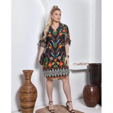 Imagem de Vestido Feminino Chemise Camisão Estampado Fresquinho Praia Promoção -