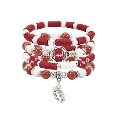 Imagem de Lssfadccx Pulseira com pingente de bola para dia de jogo, joias empilháveis para fãs de esportes para mulheres/homens, presentes para amantes de futebol americano, beisebol, futebol, vôlei, basquete