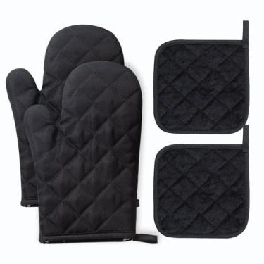 Imagem de Conjunto de luvas e tapetes, forno resistente ao calor, preto, conjunt