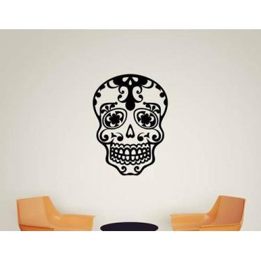 Imagem de Adesivos de parede Halloween Skull Floral Design 37x60cm PVC - yiweisa