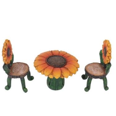 Imagem de Conjunto de mesa e cadeira feito à mão em resina de girassol Garden De
