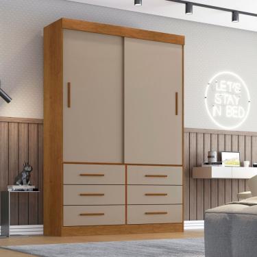 Imagem de Guarda Roupa Solteiro Star 2 Portas de Correr 6 Gavetas MDP-MDF Cinamomo com Off White Sallêto Móveis