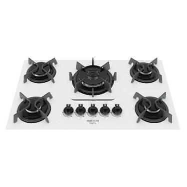 Imagem de Cooktop Itatiaia Itaplus 5 Bocas Vidro Branco Tripla Chama Bivolt (370