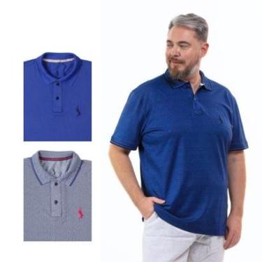 Imagem de Kit 3 Camisa Polo Masculina Plus Size Piquet Algodão Leve-Masculino