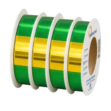 Imagem de Kit Fitas Metaloide 15mm x 50 metros Decorar Brasil Copa Verde Amarelo
