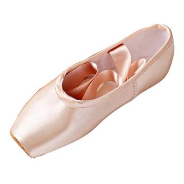 Imagem de F Fityle Sapatos de ponta de cetim para meninas e senhoras sapatilhas de dança profissional com fita para escola ou casa