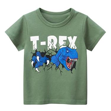 Imagem de Camiseta infantil infantil infantil meninos meninas dinossauro manga curta gola redonda camiseta roupas para crianças (@-verde, 5-6 anos)