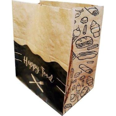 Imagem de 300 Sacos De Papel Kraft Delivery Tamanho Grande G 30x31x19 HAPPY FOOD