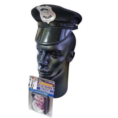 Imagem de Kit Policial Quepe Distintivo Fantasia adulto/ infantil