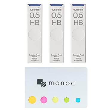 Imagem de Grafite Uni Pencil Lead, "The Uni" à prova de manchas, 0,5 mm HB, 40 grafites x 3 pacotes e nota adesiva original "monoc" (importação do Japão)