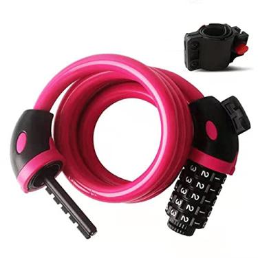 Imagem de Cabo de bloqueio de bicicleta com suporte de montagem - cadeado de cabo mestre de bicicleta com combinação de 5 dígitos - cadeado de corrente de bicicleta polegadas (cor: rosa, tamanho: 12 mm-1,2 m) pequena surpresa