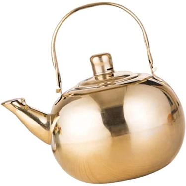 Imagem de REJOON Chaleira de aço inoxidável bule de chá café água pequena chaleira para fogão por indução topo 1L (cor: pgolden, tamanho: T20x16x19cm)