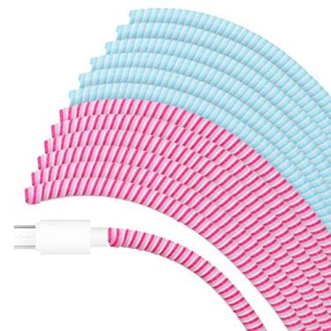 Imagem de FYY Protetor de cabo, capa protetora de cabo de dados espiral, [10 peças] evita que animais de estimação mordam o cabo carregador protetor para cabo de carregamento do telefone, cabo de dados USB - rosa e azul