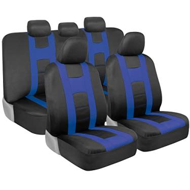 Imagem de BDK CarXS Capas de assento para carros, azul de dois tons com capa de assento traseiro combinando, feitas para caber na maioria dos veículos de caminhão, SUV, acessórios internos de carro, conjunto completo