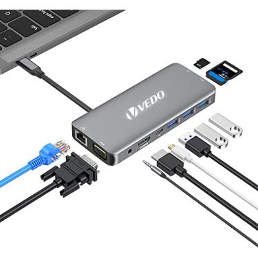 Imagem de VEDO Adaptador USB C Hub Multiport - Dongle portátil 10 em 1 com HDMI 4K, VGA, Ethernet, 3 portas USB, áudio, carregador PD, leitor de cartões SD/Micro SD