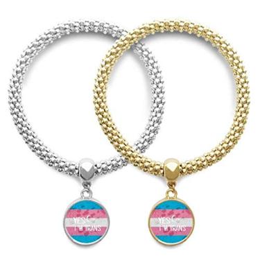 Imagem de DIYthinker Pulseira Yes I'm Trans LGBT Support Lover bracelete pingente joia corrente para casal presente