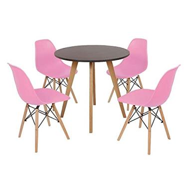 Imagem de Mesa Inês 80cm Preta + 4 Cadeiras Eames Eiffel - Rosa