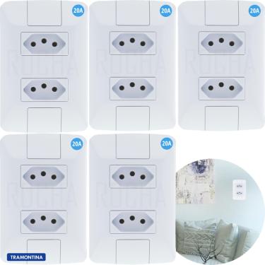 Imagem de Kit 5 Conjunto Tomadas Duplas 20a Tramontina completa linha Aria