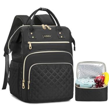 Imagem de AIJIEKE Mochila de almoço para mulheres, mochila de laptop de 15,6 polegadas, mochila de trabalho, lancheira para mulheres com bolsa térmica térmica, Preto, Moderno