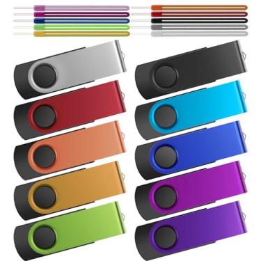 Imagem de Pen Drive de 1 GB, pacote com 10 unidades USB 2.0, pacote com várias canetas, pen drives Kepmem multicoloridos, 1 GB, metal giratório, Jump Drive, chaveiro portátil com zíper, pendrive