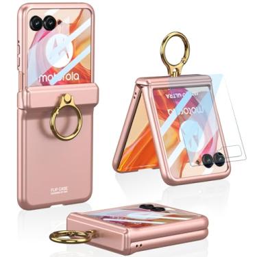 Imagem de SOUTEM Capa para Motorola Razr 50 Ultra com protetor de tela frontal integrado e suporte de anel e proteção magnética da dobradiça, capa protetora rígida de policarbonato fino à prova de choque para