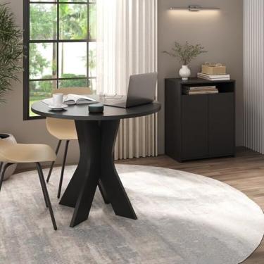Imagem de Kit 2 Peças com Mesa Redonda para Home Office ou Reuniões e Balcão Multiuso com Nicho Preto