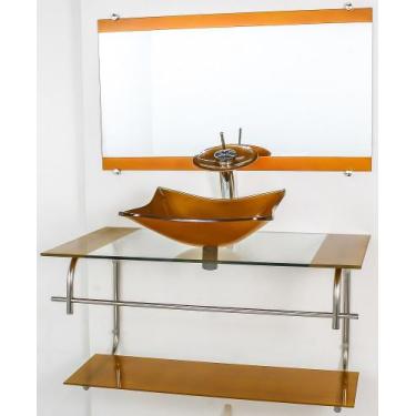 Imagem de Gabinete de vidro para banheiro inox 80cm cuba retangular dourado real