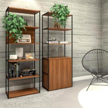 Imagem de Estante Industrial 2 Torres Portas Prateleiras Metal Madeira - F5 Offi