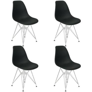 Imagem de Kit 4 Cadeiras Charles Eames Eiffel Base Metal Cromado - Lianto Decor,