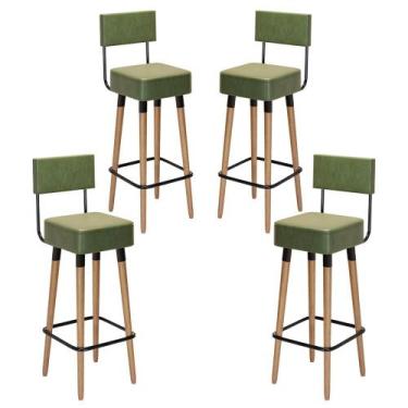 Imagem de Kit 04 Bancos Banquetas Pés Palito Barcelona material sintético Verde 