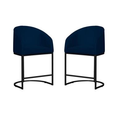 Imagem de Kit 02 Poltronas Banqueta Estofada Mia Suede Base Metal Preta - Estopa