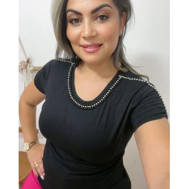 Imagem de Blusa Viscolycra Premium com Pedraria no Ombro - TOQUE FEMININO, Preto