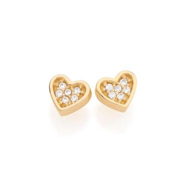 Imagem de Brinco folheado a ouro 18k formato coração com zircônias branco/525282