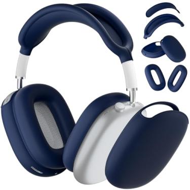 Imagem de ATUAT Capa para fones de ouvido AirPods Max, capa protetora de silicone, acessórios de pele anti-arranhões para mulheres e homens para Apple AirPods Max 2024/2020 (USB-C/Lightning), azul meia-noite