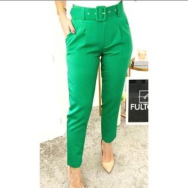 Imagem de Calça Feminina Com Cinto Alfaiataria Blogueira - m & K Shop, Verde ban