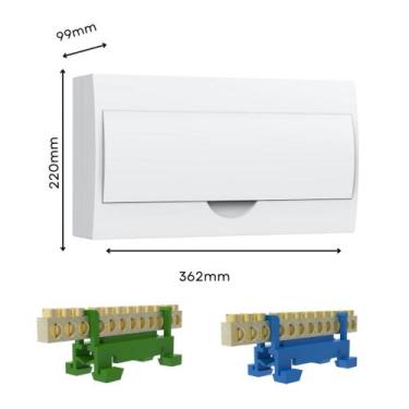 Imagem de Kit Caixa Quadro Embutir ou Sobrepor Para Disjuntor Din + Borneira Bar