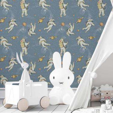 Imagem de Papel de Parede Adesivo Astronautas na Lua N03125 0,58X2,5M - Adesivo 