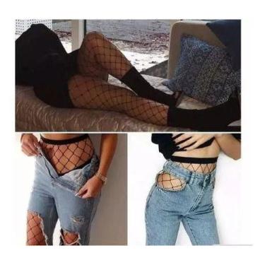 Imagem de Meia Calça Arrastão Varejo E Atacado Cós Alta Preta Fashion - Mrvendas