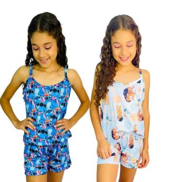 Imagem de Kit de 2 Pijamas Infantil Feminino Para Criança Personagens Stitch Moa