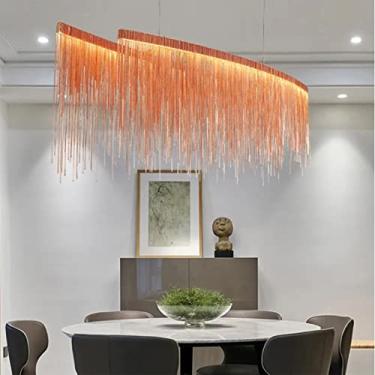 Imagem de Retangular Borla Luz Pendente Moderno Luxuoso Corrente Decorativa Led Lustre Iluminação De Teto Para Sala De Estar Mesa De Jantar Hotel(100cm, 40W,Rose Gold, Natural White)