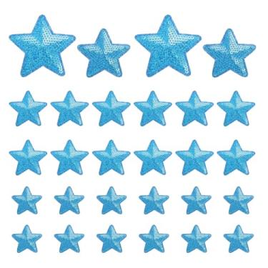 Imagem de PATIKIL Retalhos de lantejoulas com estrela de ferro, 28 peças costuradas em aplique bordado lantejoulas glitter remendos para sapatos faça você mesmo, roupas, chapéus, mochilas, fantasia, azul