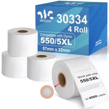 Imagem de Weemay 30334 Etiquetas multiuso com chip compatíveis com impressoras DYMO LabelWriter 5XL, 550, 550 Turbo, 4XL, 450, sem fio, 450 Duo, 450 Twin Turbo, 3,5 x 6,5 cm, 4 rolos, total de 4000 etiquetas