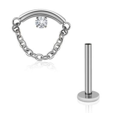 Imagem de ZYTAIJEW 16G G23 titânio barra curva roscada internamente com corrente rolo labret monroe lábio tragus cartilagem brinco piercing piercing piercing jóias 6 mm/8 mm/10 mm, Titânio, Sem Pedra Preciosa
