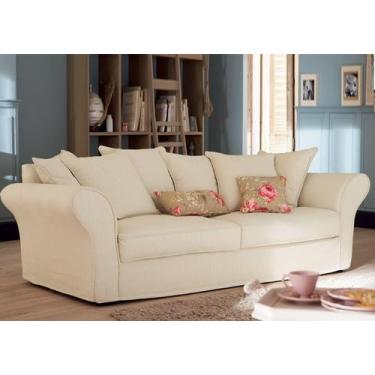 Imagem de Sofá de 2 Lugares Revestimento Sarja Creme - SOFÁ DIRETO DA FÁBRICA