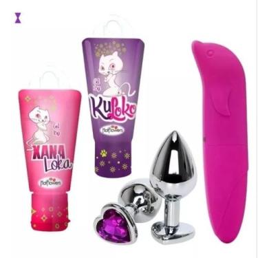 Imagem de Kit Vibrador Golfinho Feminino Estimulador Plug Anal Tam P  Gel Estimu