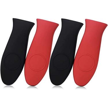 Imagem de Shuxy – Pacote com 4 suportes de silicone para panela de cozinha resistente ao calor, panela de leite, pegador de panela para frigideiras de ferro fundido, panelas de metal e alumínio – Preto e vermelho