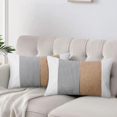 Imagem de JASEN Capas de almofada pretas e brancas, 30,5 x 50,8 cm, listradas, para casa de fazenda, boêmio, para sofá, cama