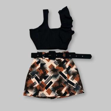 Imagem de Conjunto Plus Size Short Saia com Cinto Cropped Babado 0616 - Bellucy 