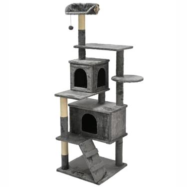 Imagem de Arranhador de gato grande, luxuoso, multifuncional com casas, cama, poleiros, escada e brinquedo