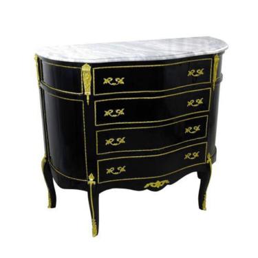 Imagem de Cômoda Bombê Preta Ornamentada Bronze Marmore Branco Luxo